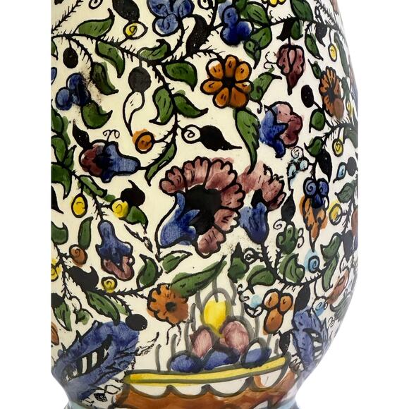 Israeli Pottery 12" Hand Painted Vibrant Glazed Floral Geometric Art Vase - Picture 5 of 8